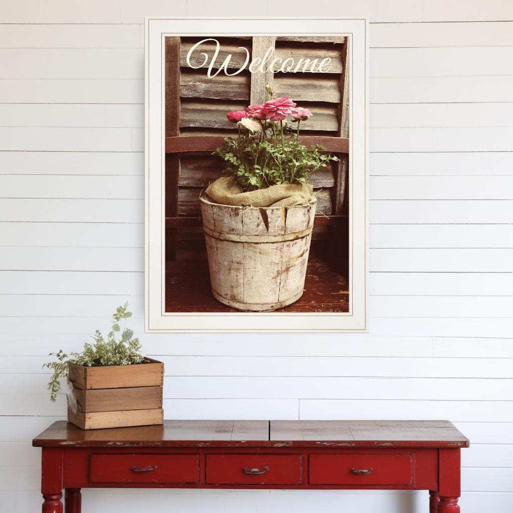 Welcome Roses 1 White Framed Print Wall Art - Homeroots - Flyclothing LLC