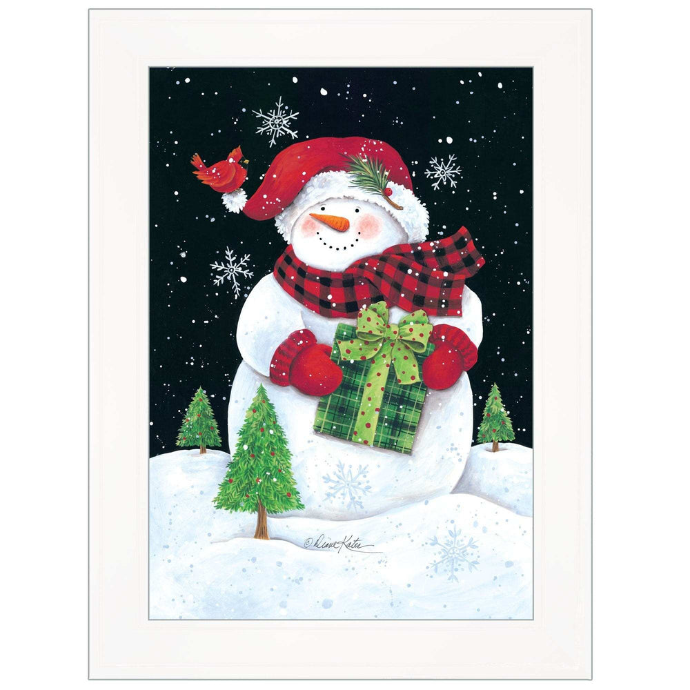 Plaid Stocking Hat Snowman White Framed Print Wall Art - Homeroots - Flyclothing LLC
