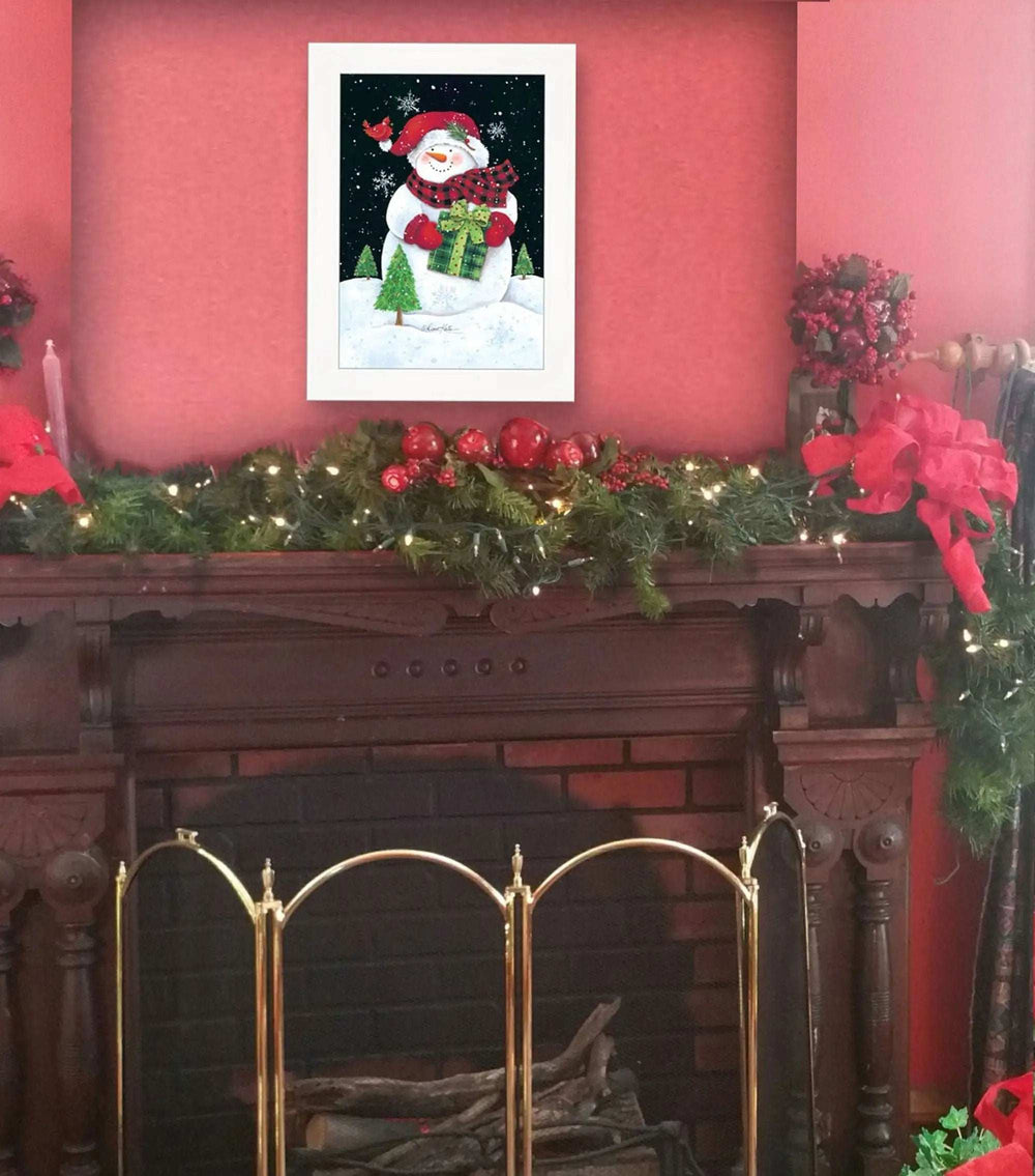 Plaid Stocking Hat Snowman White Framed Print Wall Art - Homeroots - Flyclothing LLC