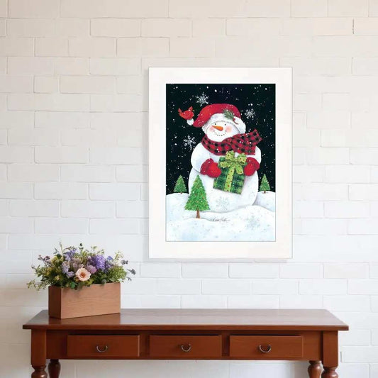 Plaid Stocking Hat Snowman White Framed Print Wall Art - Homeroots - Flyclothing LLC