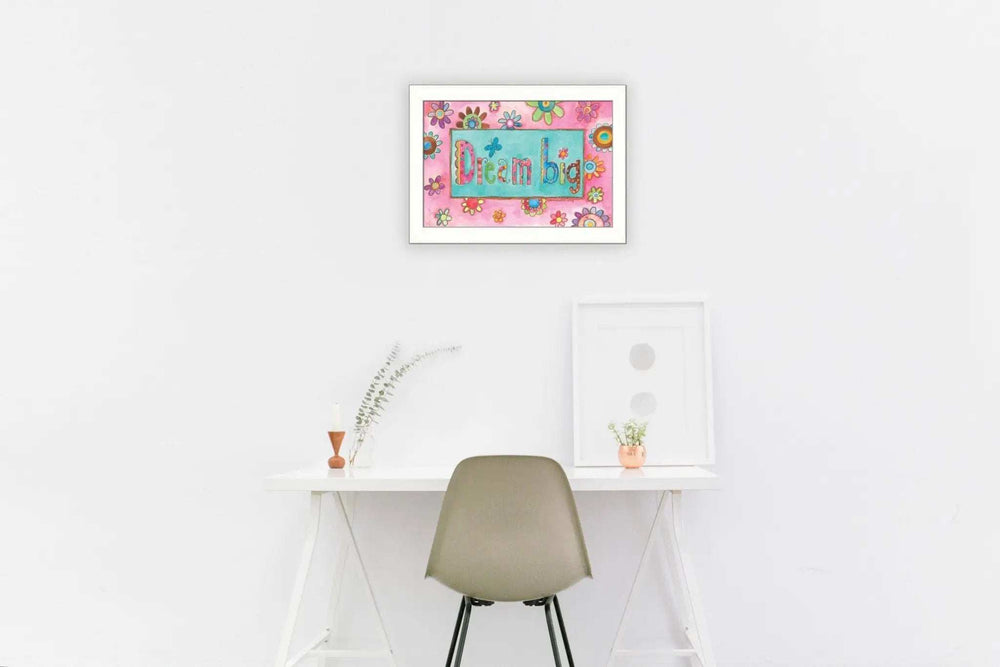 Dream Big Pink Motivational White Framed Print Wall Art - Homeroots - Flyclothing LLC