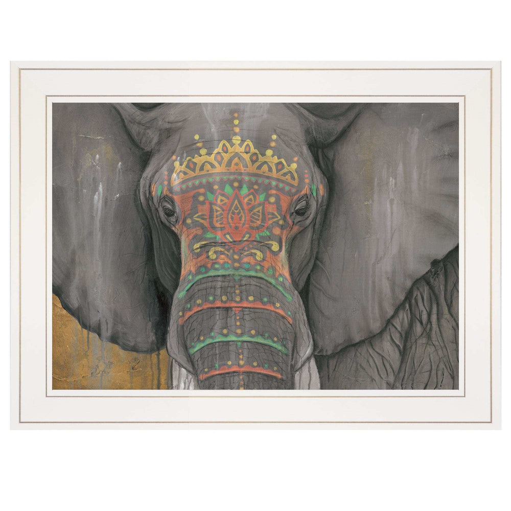 Tattooed Elephant 1 White Framed Print Wall Art - Homeroots - Flyclothing LLC