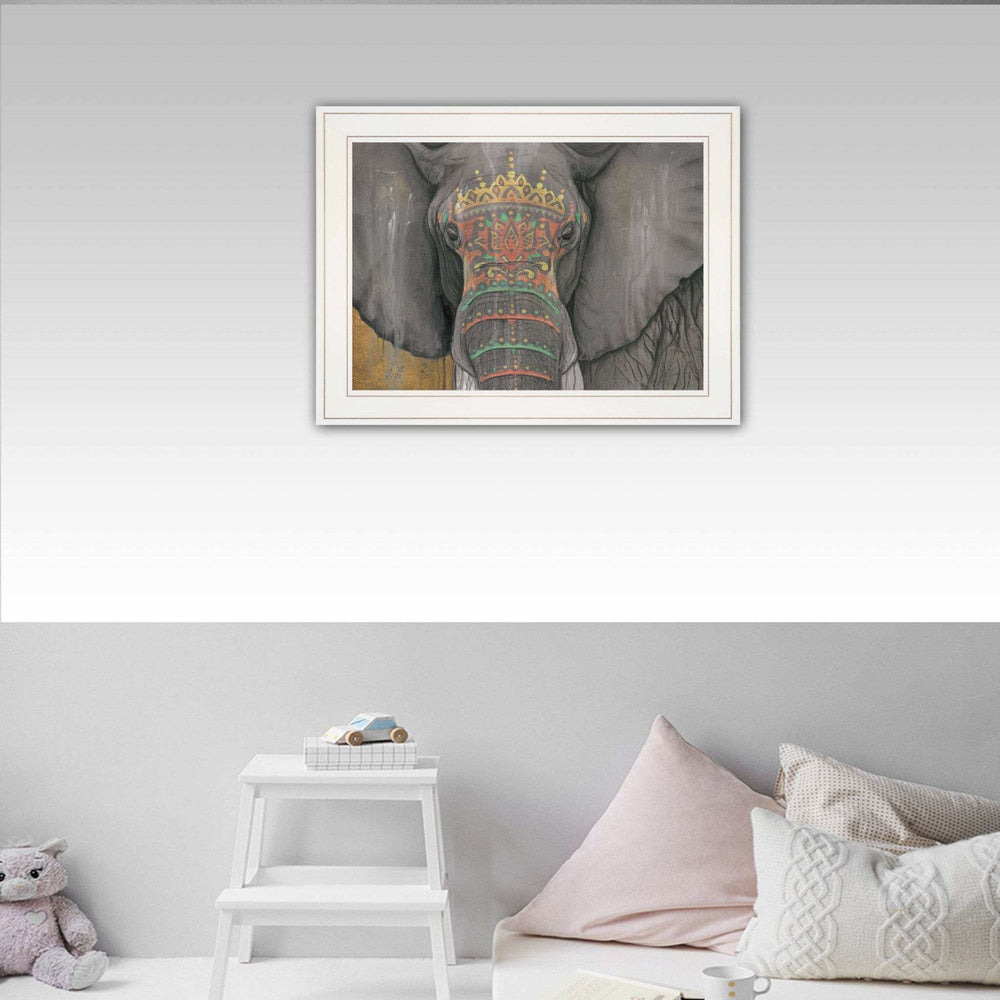 Tattooed Elephant 1 White Framed Print Wall Art - Homeroots - Flyclothing LLC