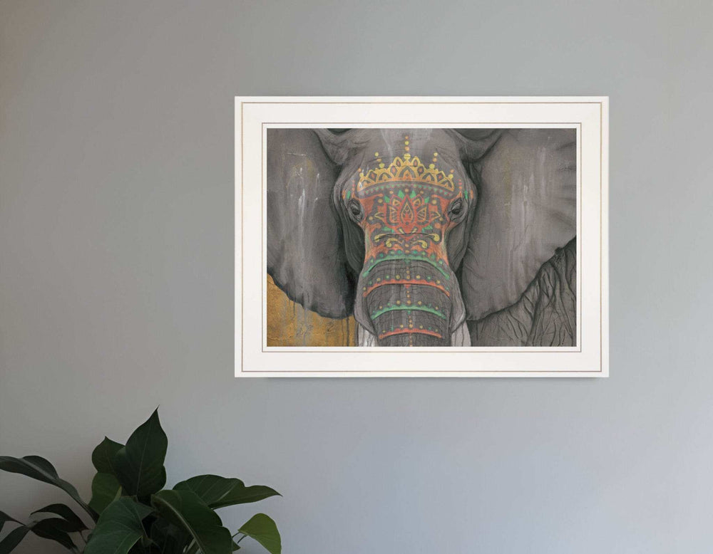 Tattooed Elephant 1 White Framed Print Wall Art - Homeroots - Flyclothing LLC