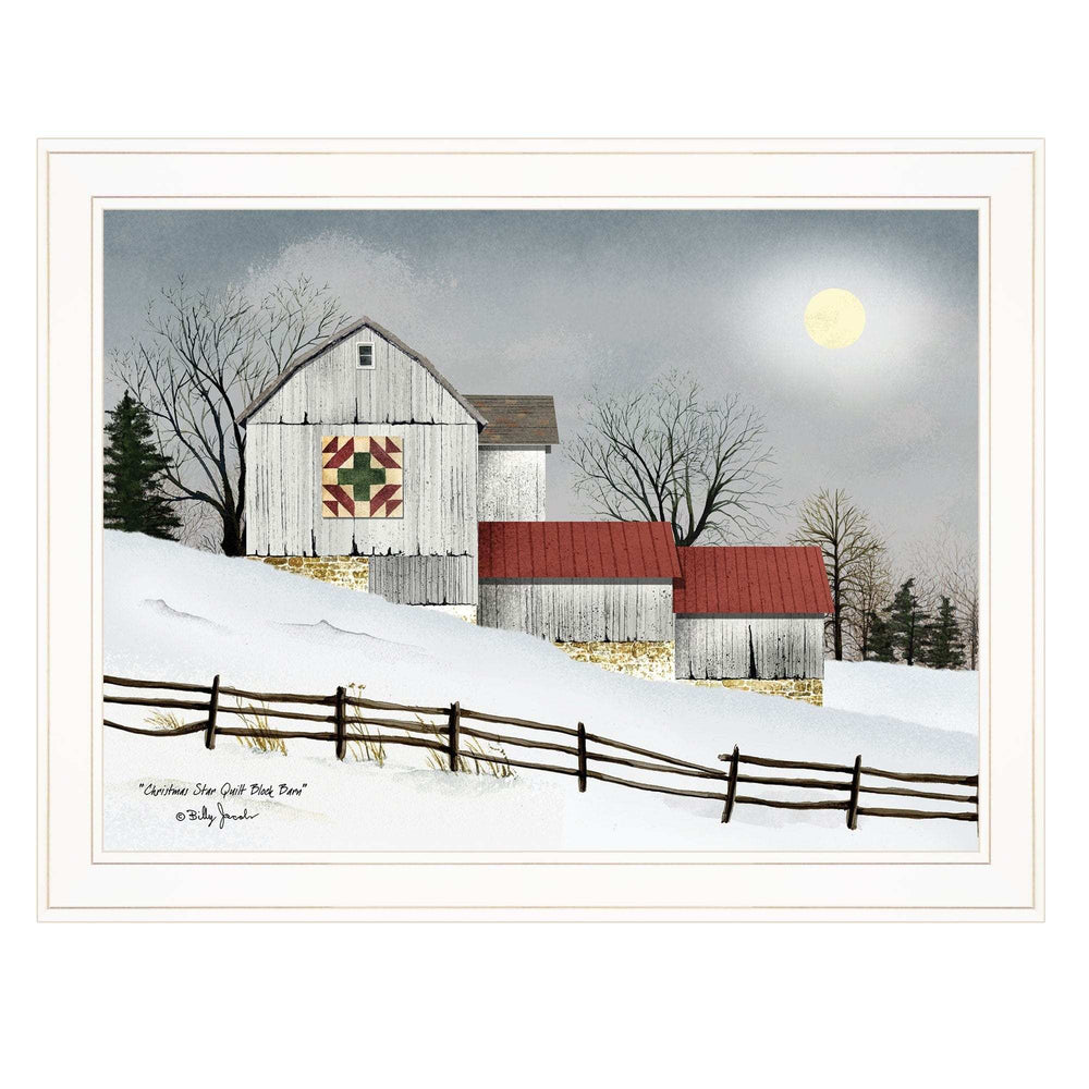 Christmas Star Quilt Block Barn 1 White Framed Print Wall Art - Homeroots - Flyclothing LLC