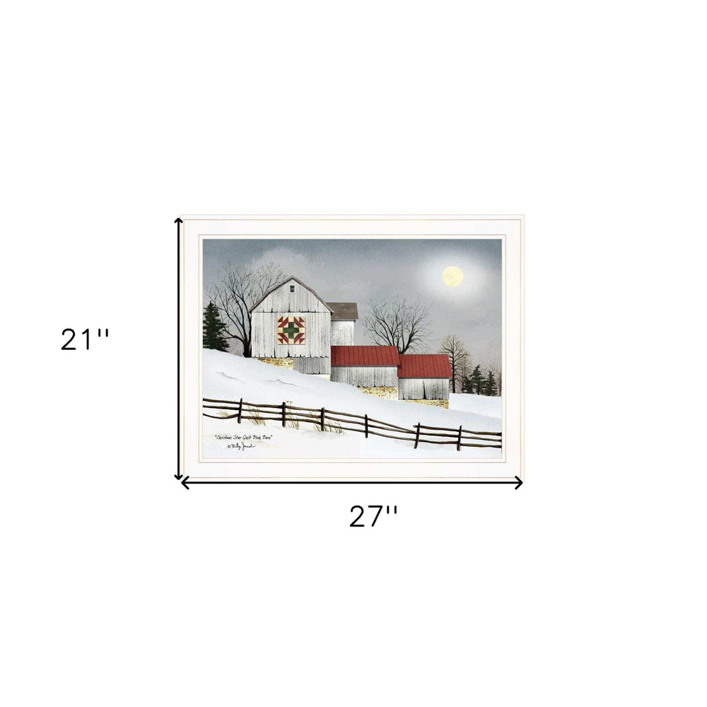 Christmas Star Quilt Block Barn 1 White Framed Print Wall Art - Homeroots - Flyclothing LLC