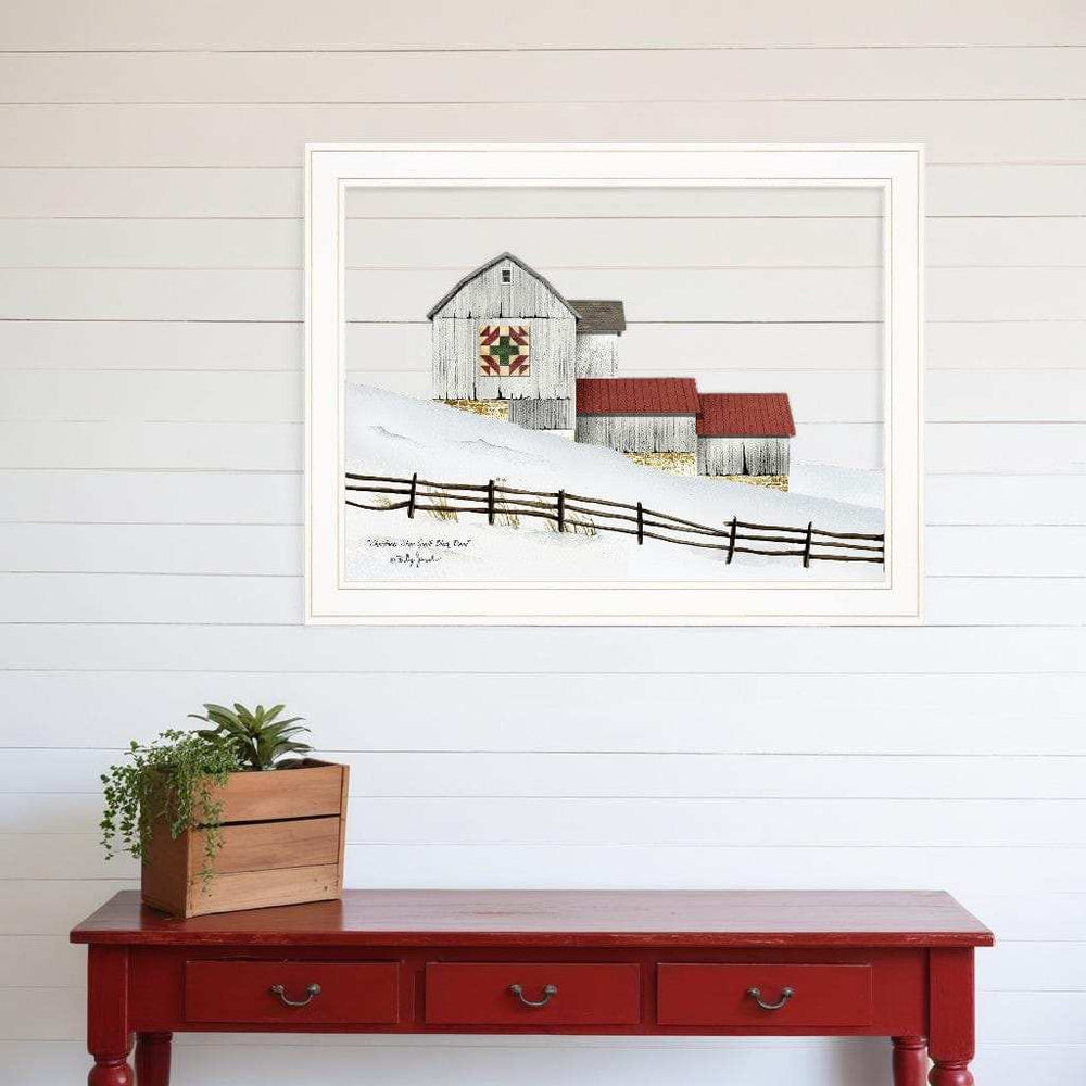 Christmas Star Quilt Block Barn 1 White Framed Print Wall Art - Homeroots - Flyclothing LLC