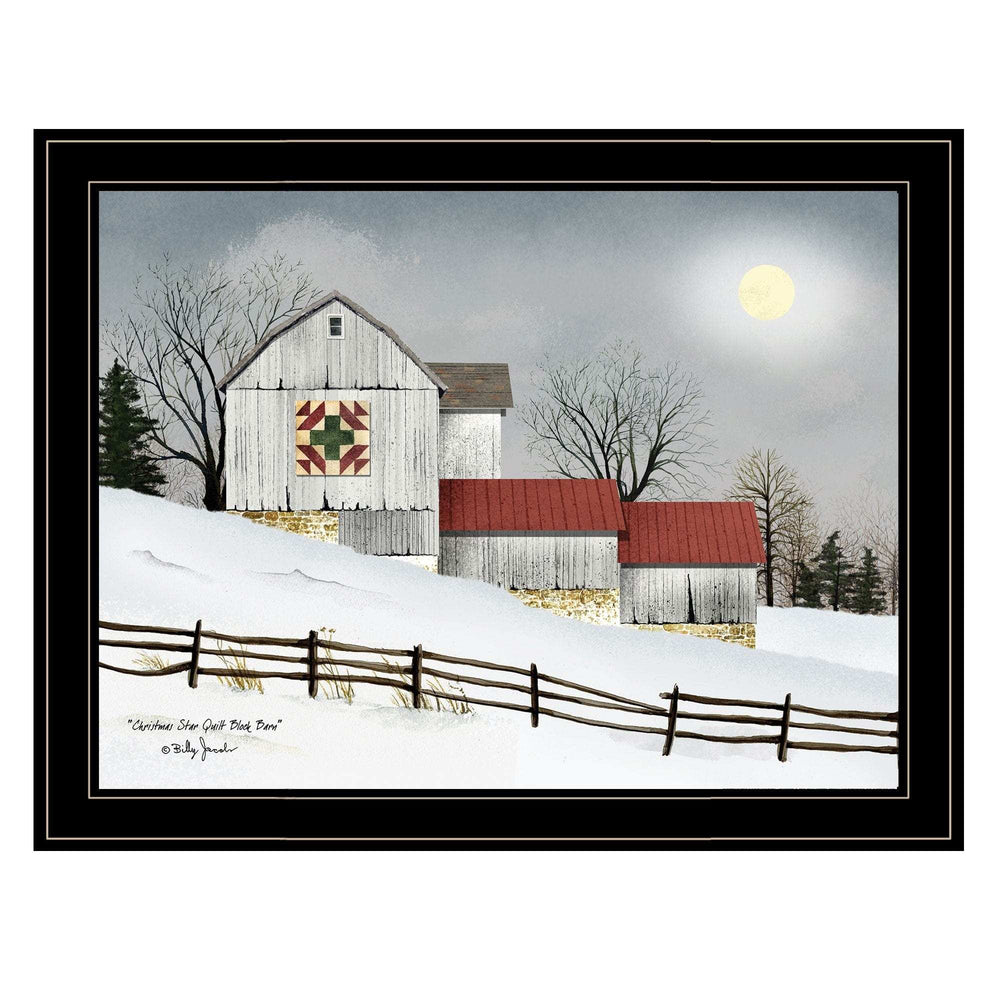Christmas Star Quilt Block Barn 2 Black Framed Print Wall Art - Homeroots - Flyclothing LLC