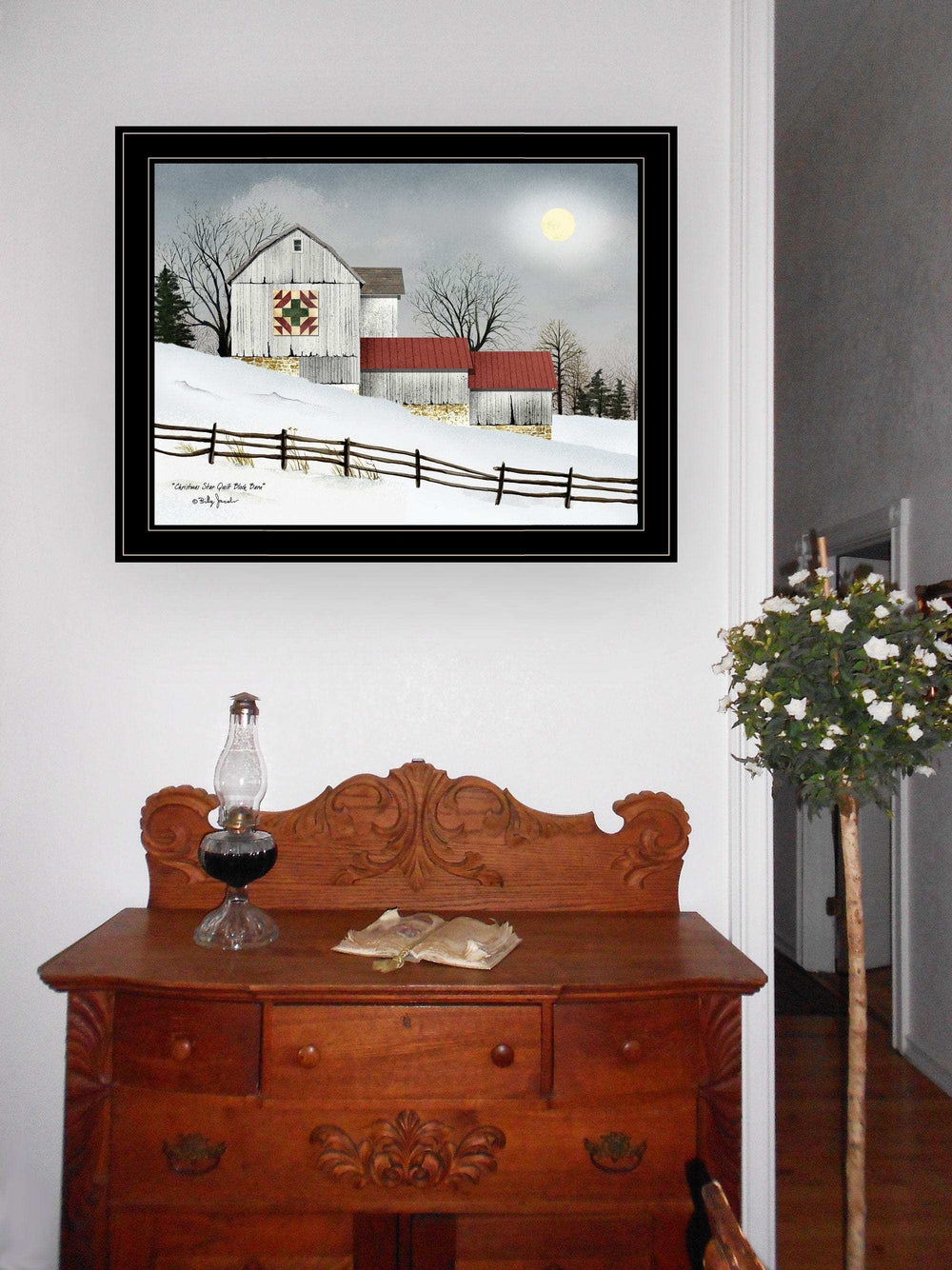 Christmas Star Quilt Block Barn 2 Black Framed Print Wall Art - Homeroots - Flyclothing LLC