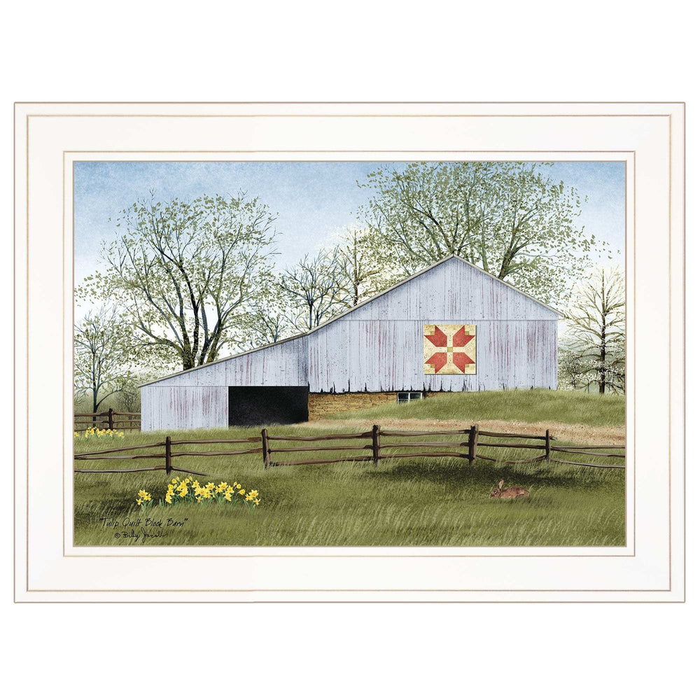 Tulip Quilt Block Barn 1 White Framed Print Wall Art - Homeroots - Flyclothing LLC