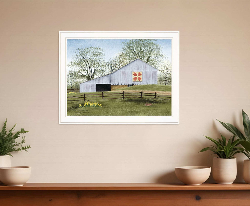 Tulip Quilt Block Barn 3 White Framed Print Wall Art - Homeroots - Flyclothing LLC