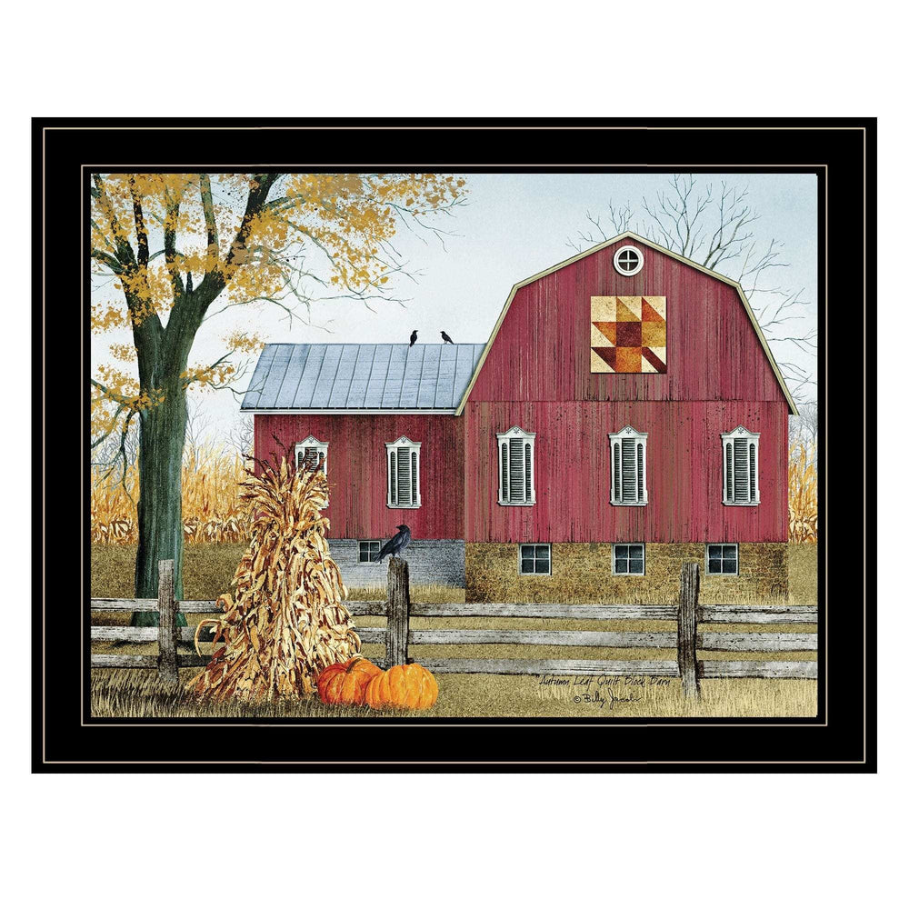 Autumn Leaf Quilt Block Barn 2 Black Framed Print Wall Art - Homeroots - Flyclothing LLC
