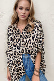 Leopard Print Buttoned 3/4 Sleeve Loose Fit Shirt - Trendsi - Flyclothing LLC