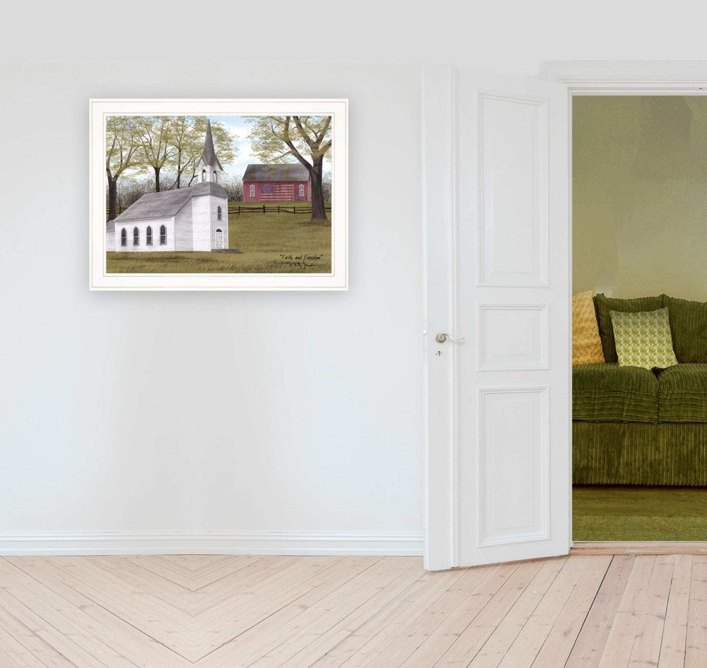 Faith and Freedom 4 White Framed Print Wall Art - Homeroots - Flyclothing LLC