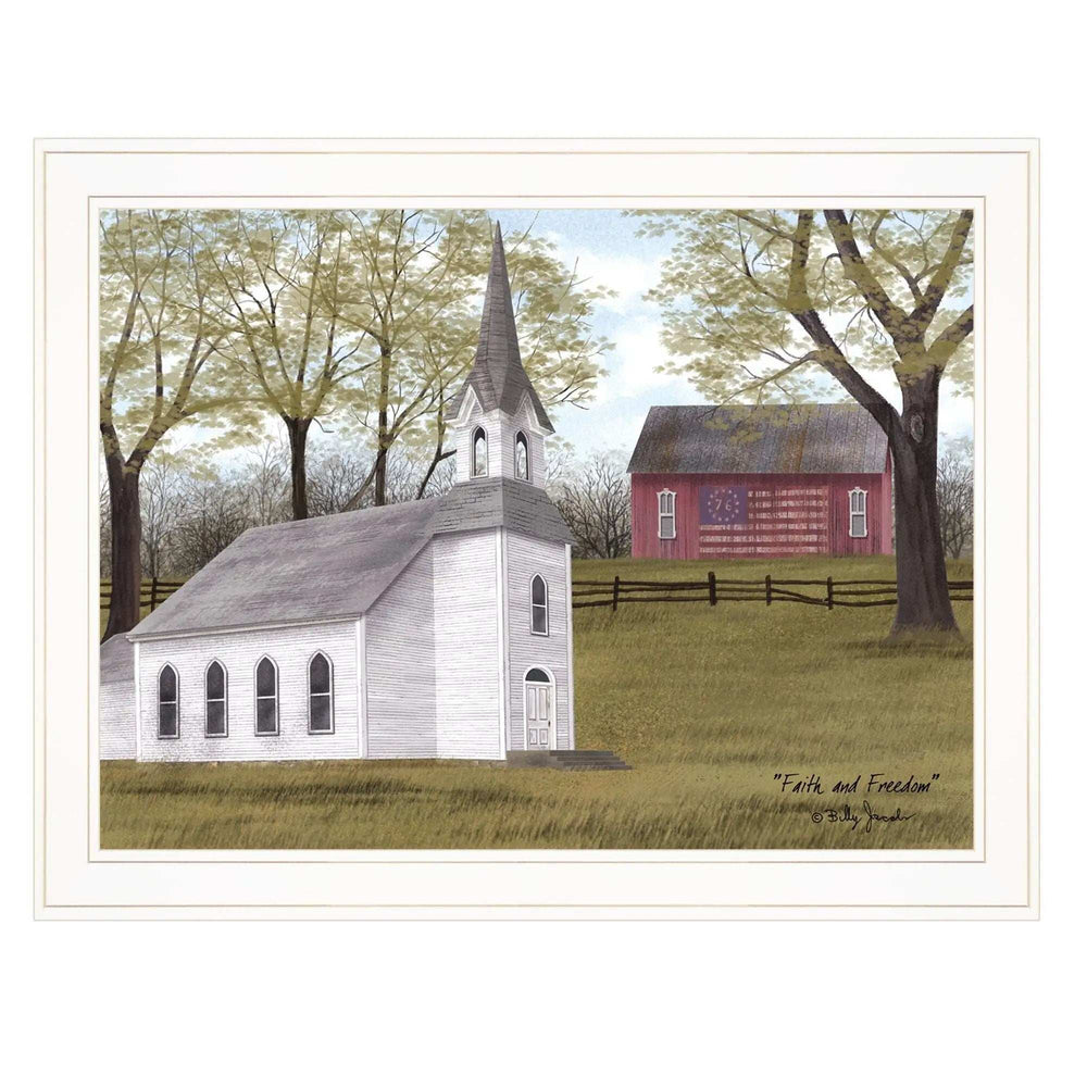 Faith and Freedom 4 White Framed Print Wall Art - Homeroots - Flyclothing LLC