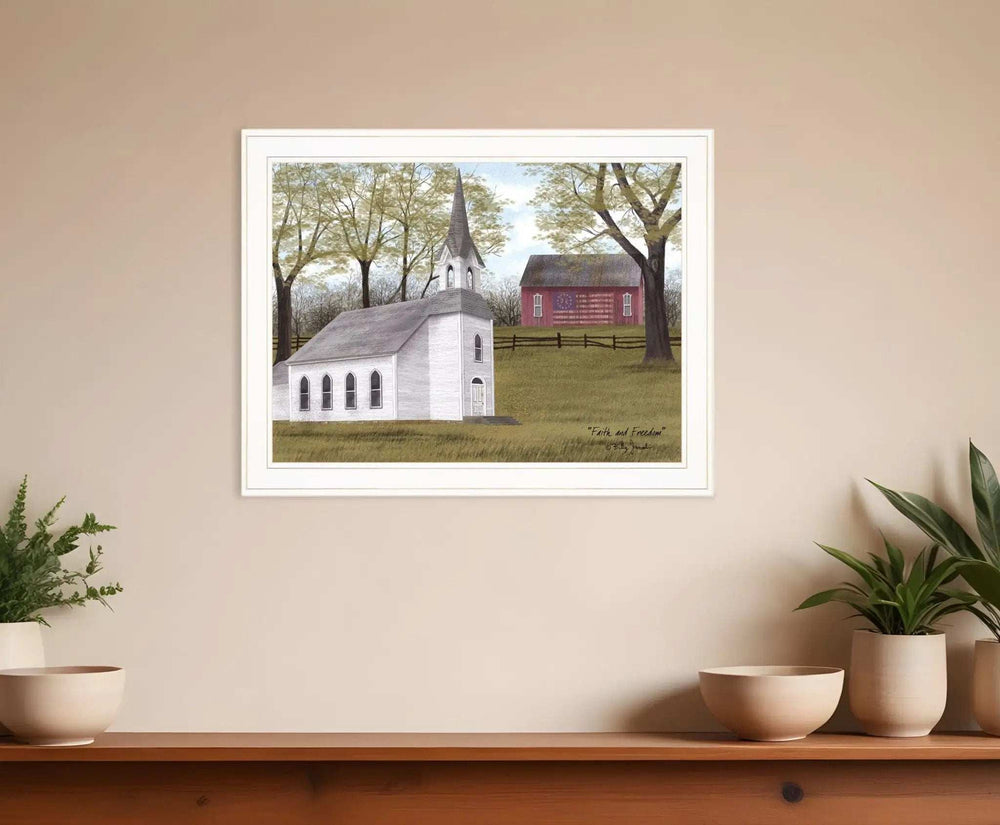 Faith and Freedom 4 White Framed Print Wall Art - Homeroots - Flyclothing LLC