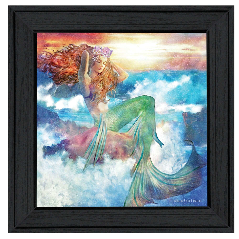 Sunset Mermaid 1 Black Framed Print Wall Art - Homeroots - Flyclothing LLC