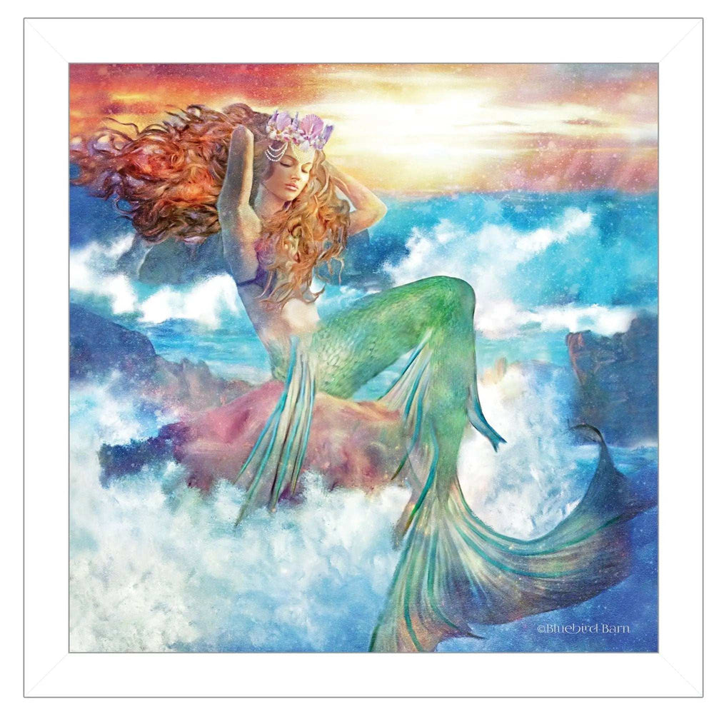 Sunset Mermaid 2 White Framed Print Wall Art - Homeroots - Flyclothing LLC