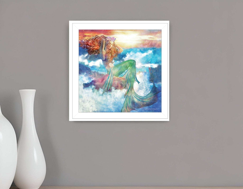 Sunset Mermaid 2 White Framed Print Wall Art - Homeroots - Flyclothing LLC