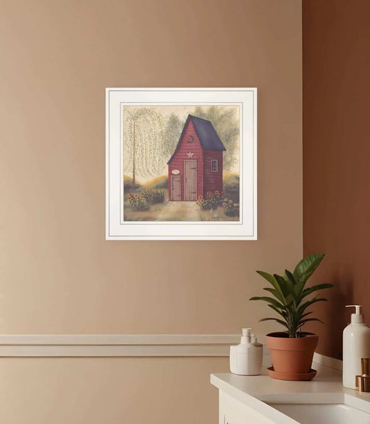 Folk Art Outhouse II 1 White Framed Print Bathroom Wall Art - Homeroots - Flyclothing LLC
