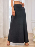 Solid Elastic Waist Maxi Skirt - Trendsi - Flyclothing LLC