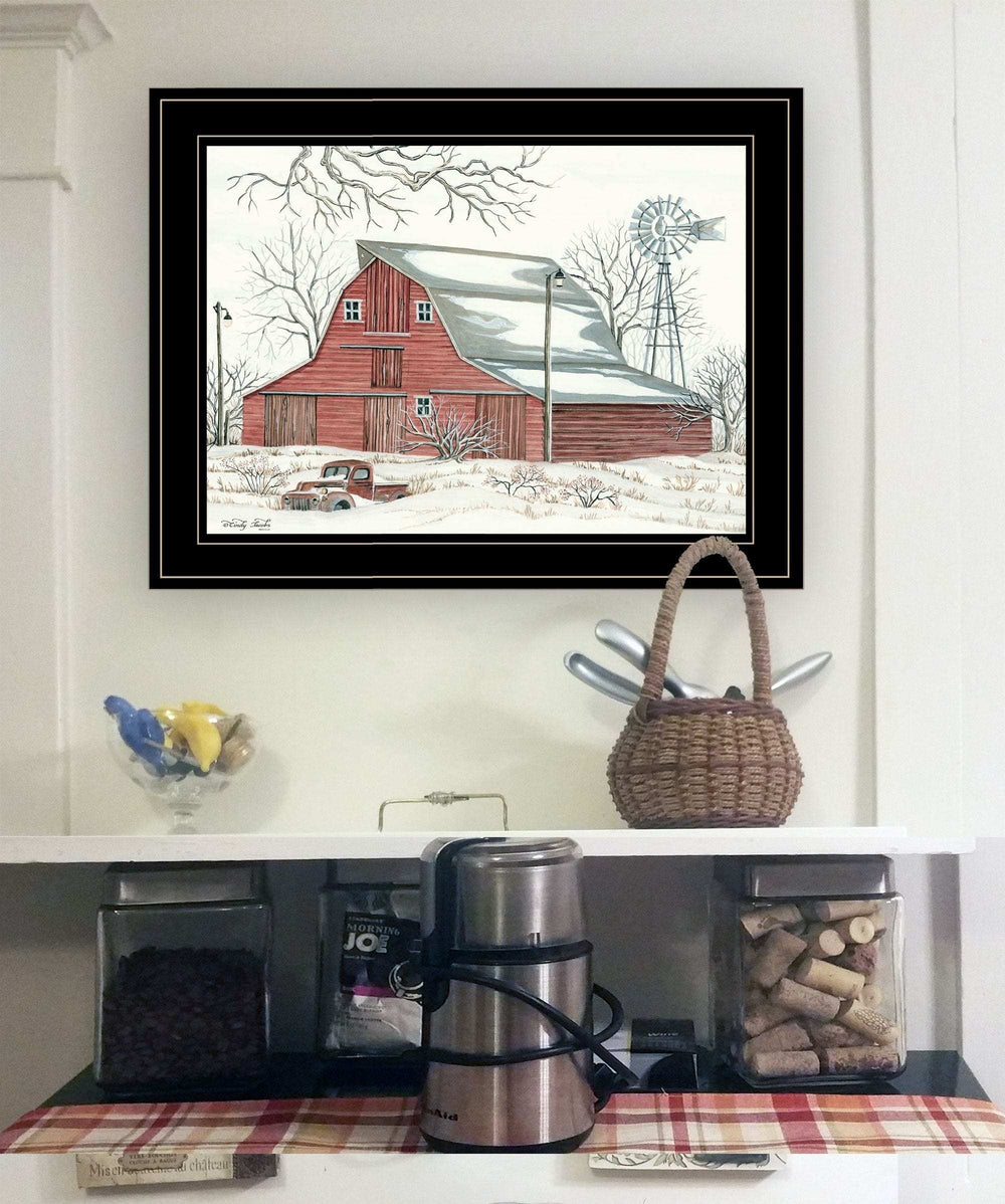 Winter Barn with Pickup Truck 2 Black Framed Print Wall Art - Homeroots - Flyclothing LLC