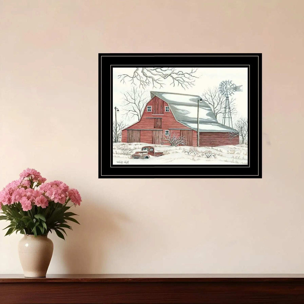 Winter Barn with Pickup Truck 2 Black Framed Print Wall Art - Homeroots - Flyclothing LLC