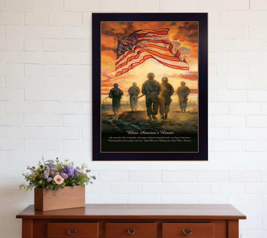 Bless Americas Heroes Black Framed Print Wall Art - Homeroots - Flyclothing LLC