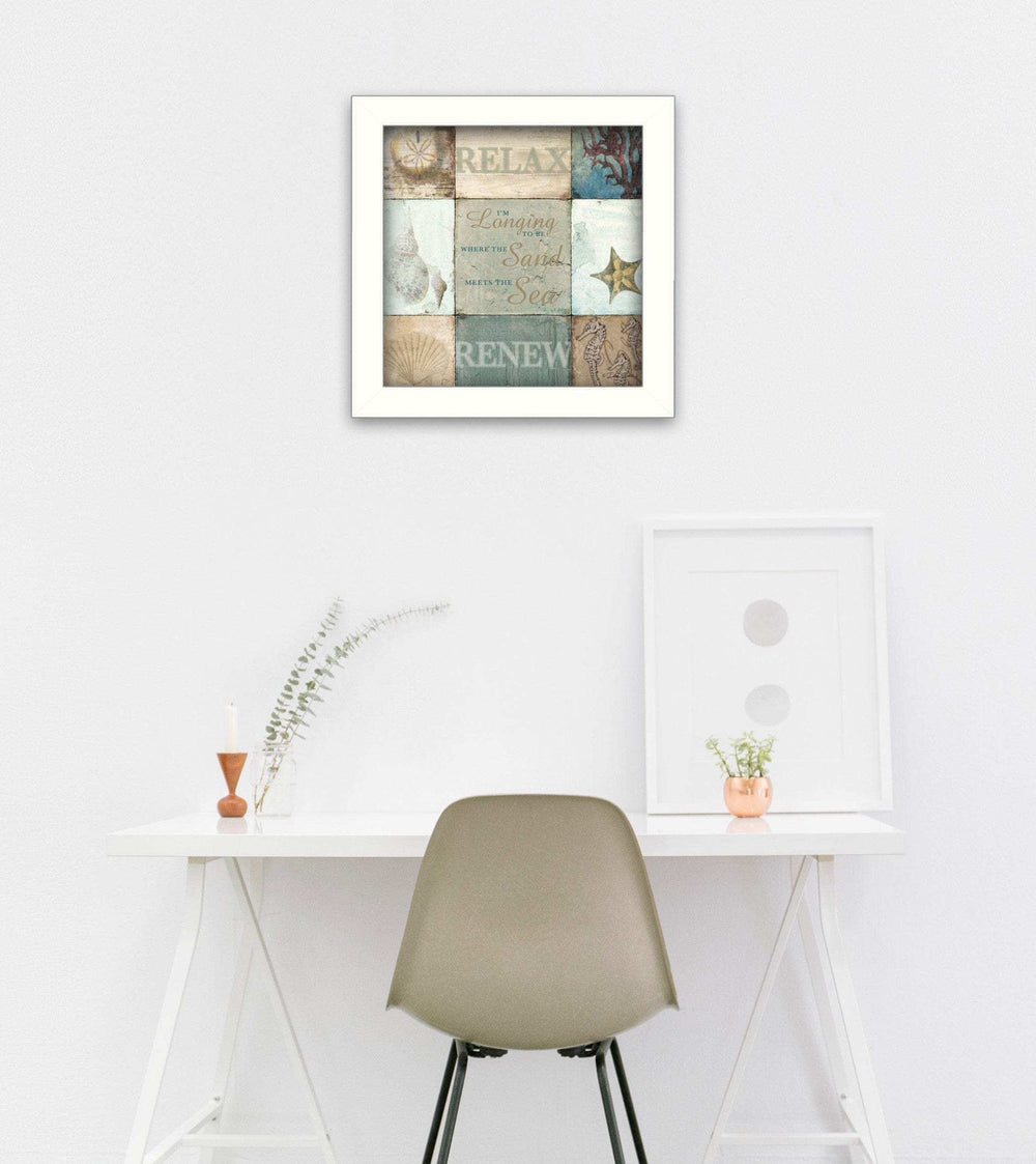 Sand and Sea White Framed Print Wall Art - Homeroots - Flyclothing LLC