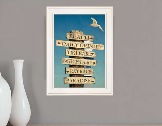 Beach Directional White Framed Print Wall Art - Homeroots - Flyclothing LLC