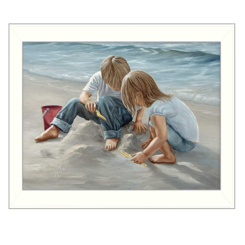 Sand Castle Builders 1 White Framed Print Wall Art - Homeroots - Flyclothing LLC