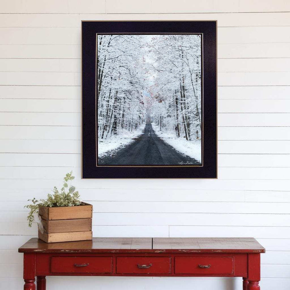 All Roads lead Home winter lane Black Framed Print Wall Art - Homeroots - Flyclothing LLC