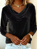 Velvet Cowl Neck Long Sleeve Top - Trendsi - Flyclothing LLC