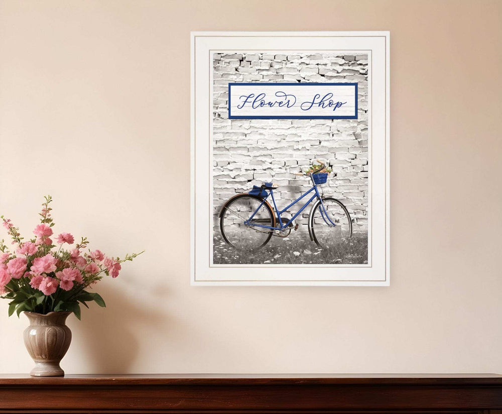 Flower Shop Bicycle 1 White Framed Print Wall Art - Homeroots - Flyclothing LLC
