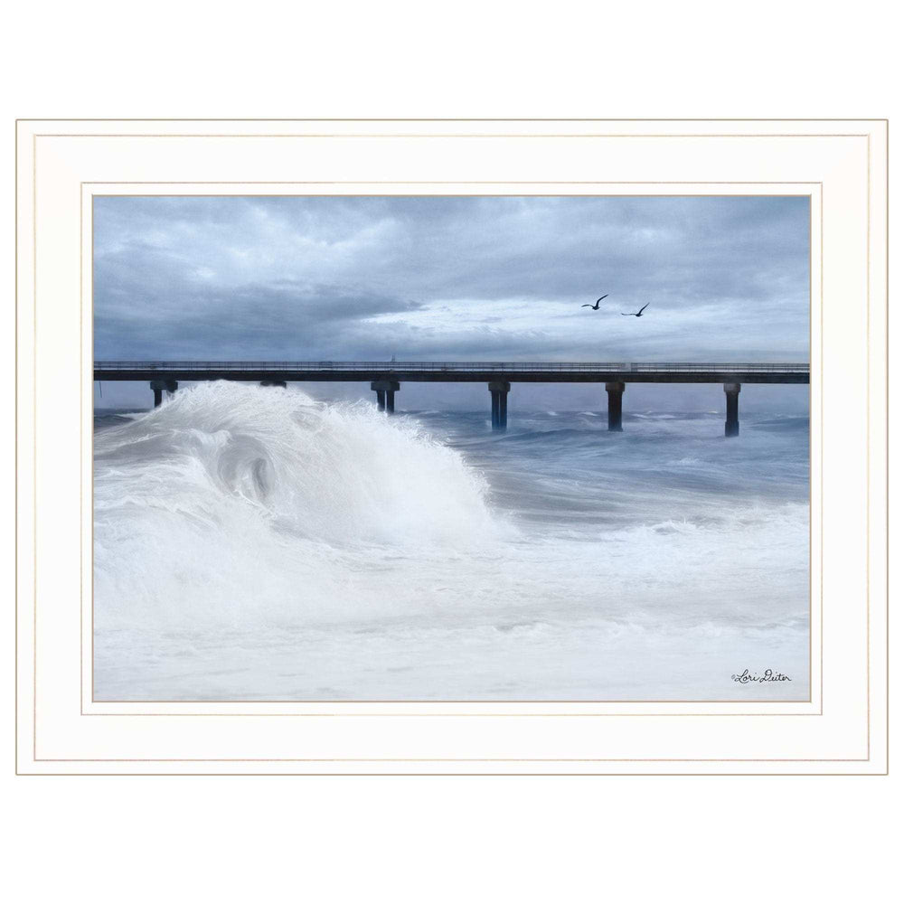 Blue Waves 1 White Framed Print Wall Art - Homeroots - Flyclothing LLC