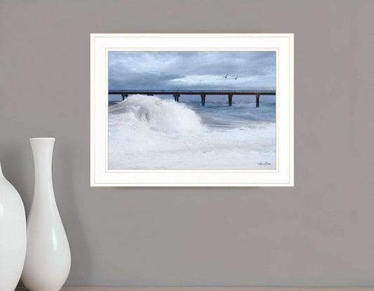 Blue Waves 1 White Framed Print Wall Art - Homeroots - Flyclothing LLC