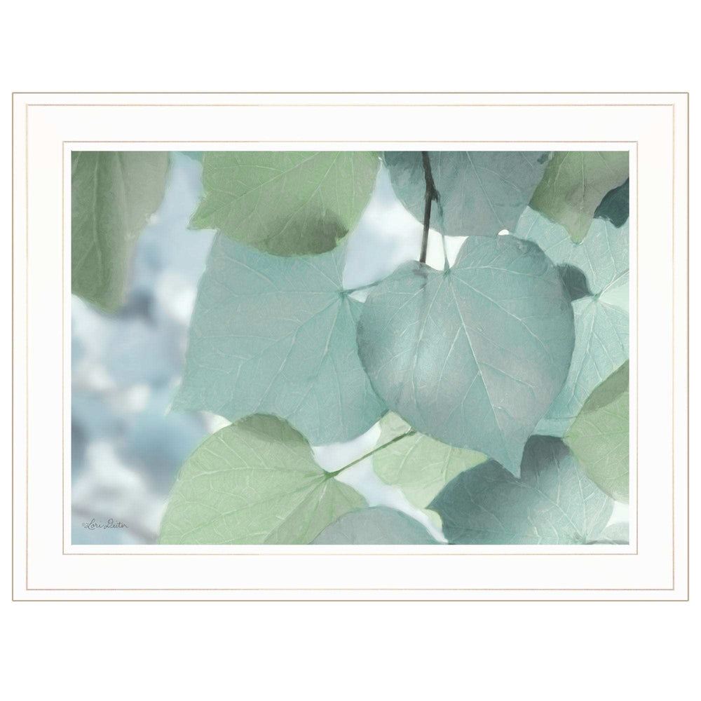Aqua Leaves 1 White Framed Print Wall Art - Homeroots - Flyclothing LLC