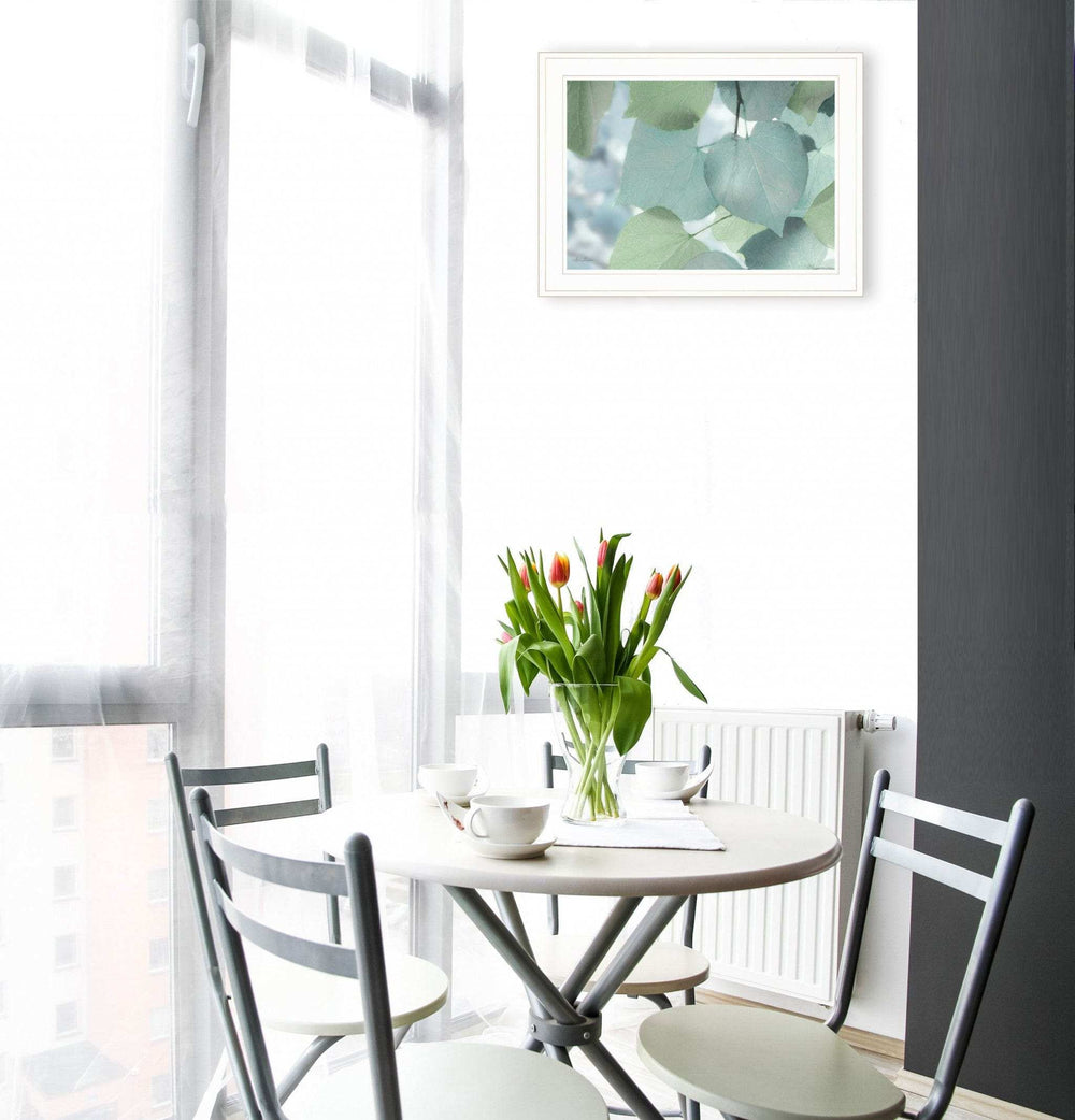 Aqua Leaves 1 White Framed Print Wall Art - Homeroots - Flyclothing LLC