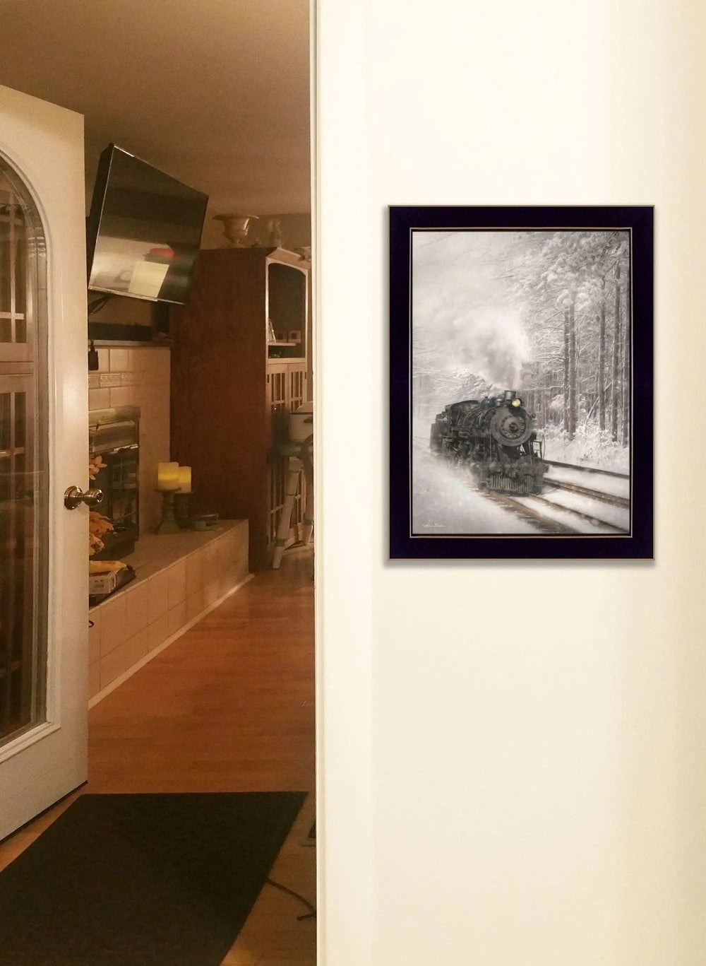 Snowy Locomotive 1 Black Framed Print Wall Art - Homeroots - Flyclothing LLC