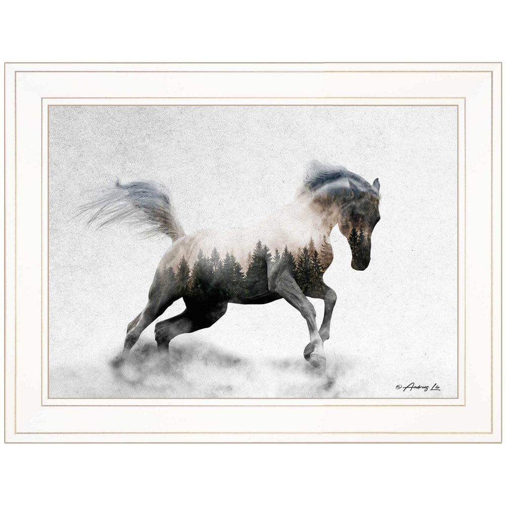 Running White Stallion 1 White Framed Print Wall Art - Homeroots - Flyclothing LLC