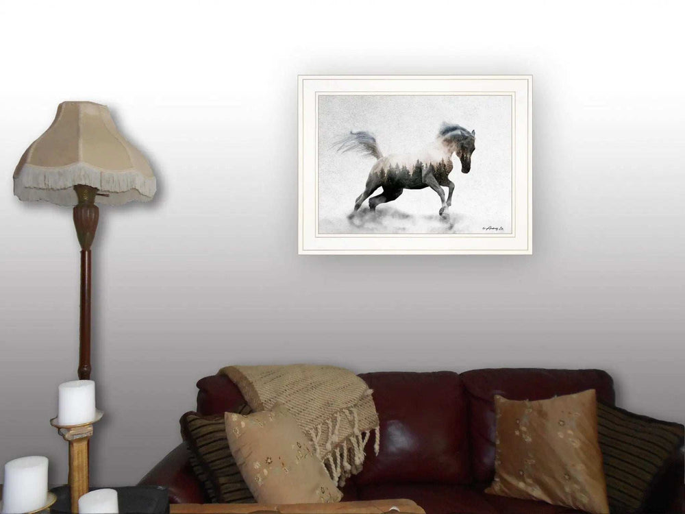 Running White Stallion 1 White Framed Print Wall Art - Homeroots - Flyclothing LLC