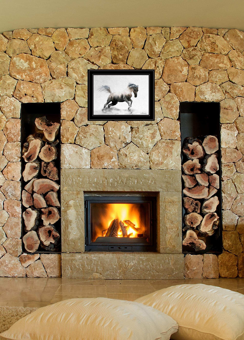 Running White Stallion 2 Black Framed Print Wall Art - Homeroots - Flyclothing LLC