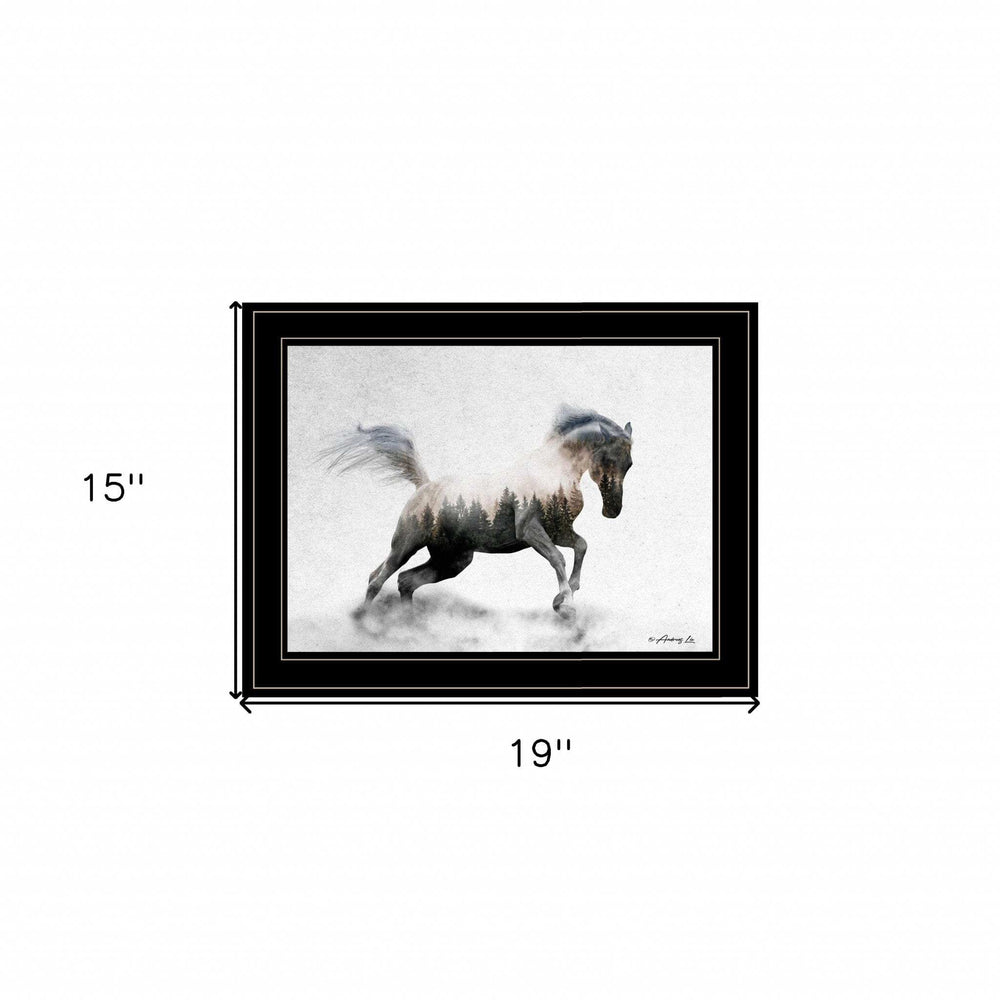 Running White Stallion 2 Black Framed Print Wall Art - Homeroots - Flyclothing LLC
