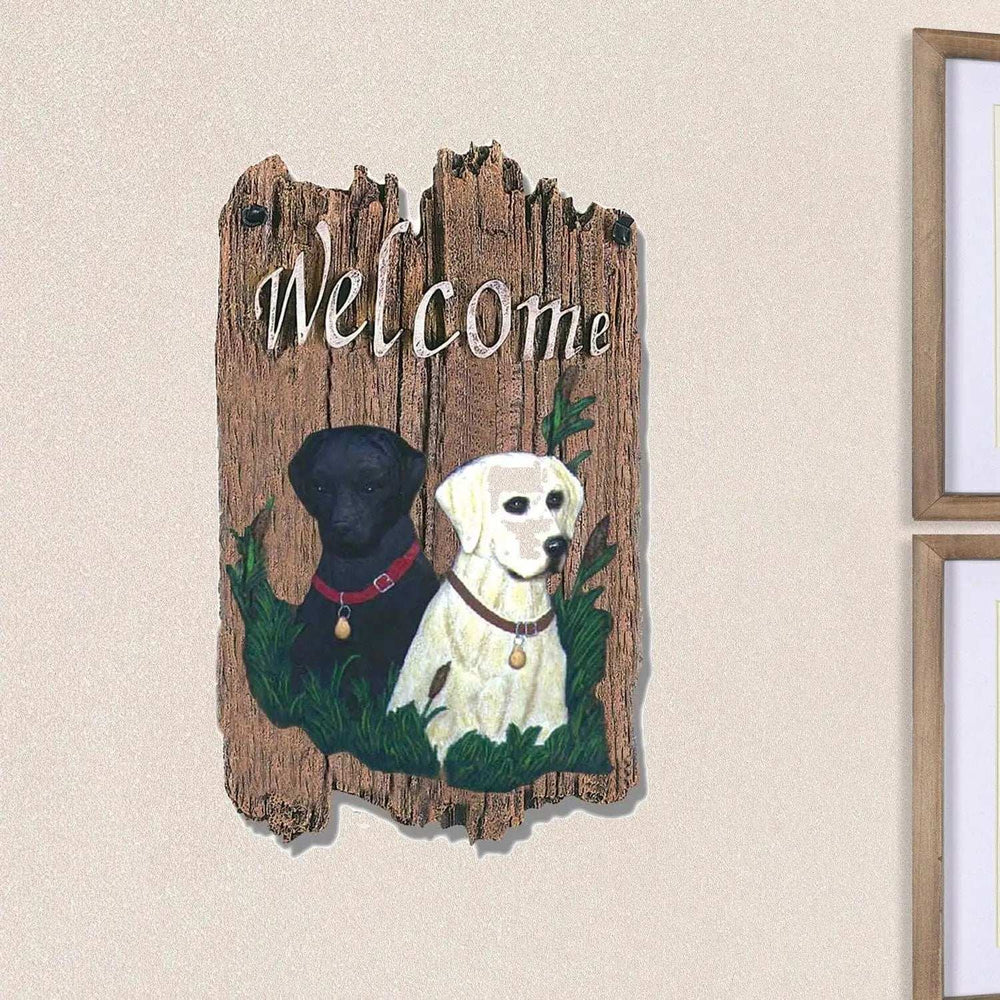 Black and Yellow Labs Indoor Outdoor Resin Welcome Wall Decor - Homeroots - Flyclothing LLC