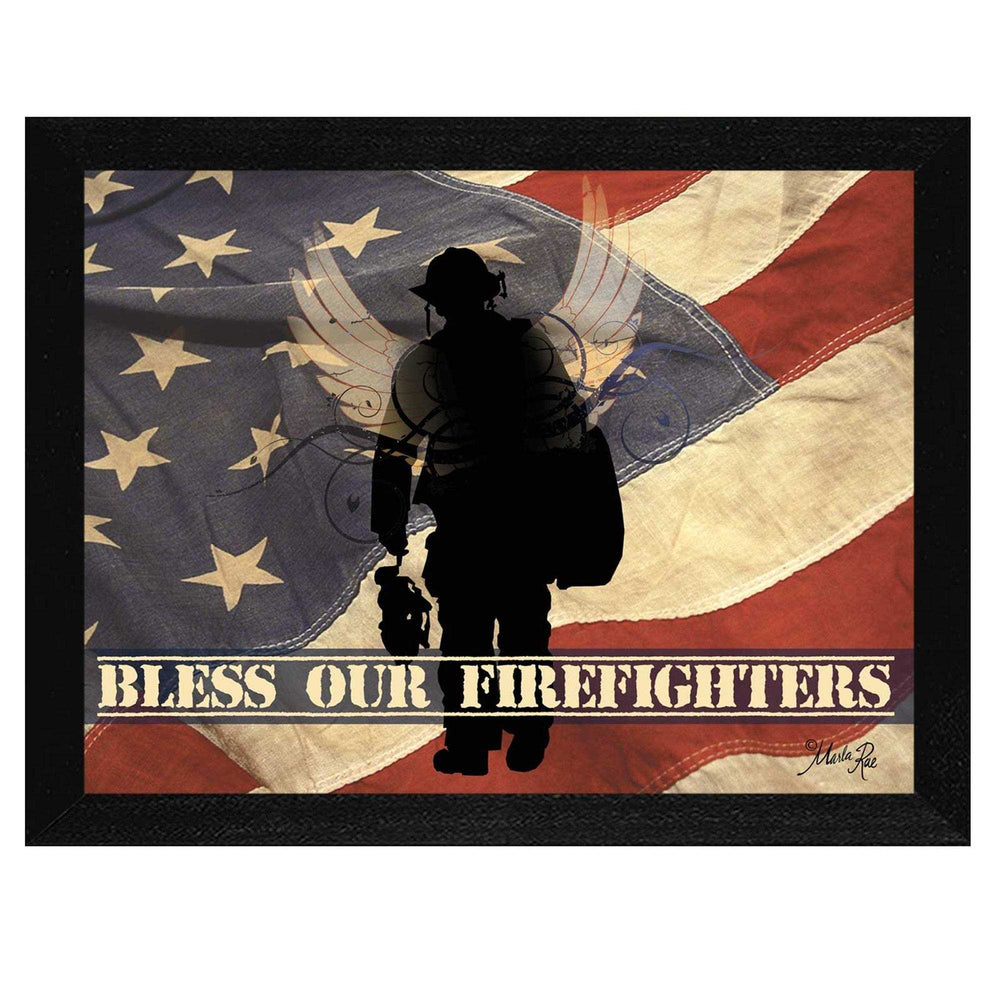 Bless our Firefighters Black Framed Print Wall Art - Homeroots - Flyclothing LLC