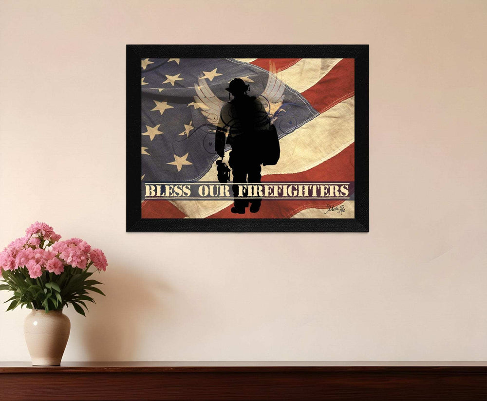 Bless our Firefighters Black Framed Print Wall Art - Homeroots - Flyclothing LLC