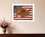 American Flag USA Map White Framed Print Wall Art - Homeroots - Flyclothing LLC