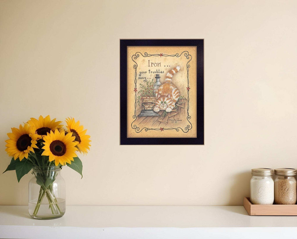 Iron Your Troubles Black Framed Print Laundry Wall Art - Homeroots - Flyclothing LLC