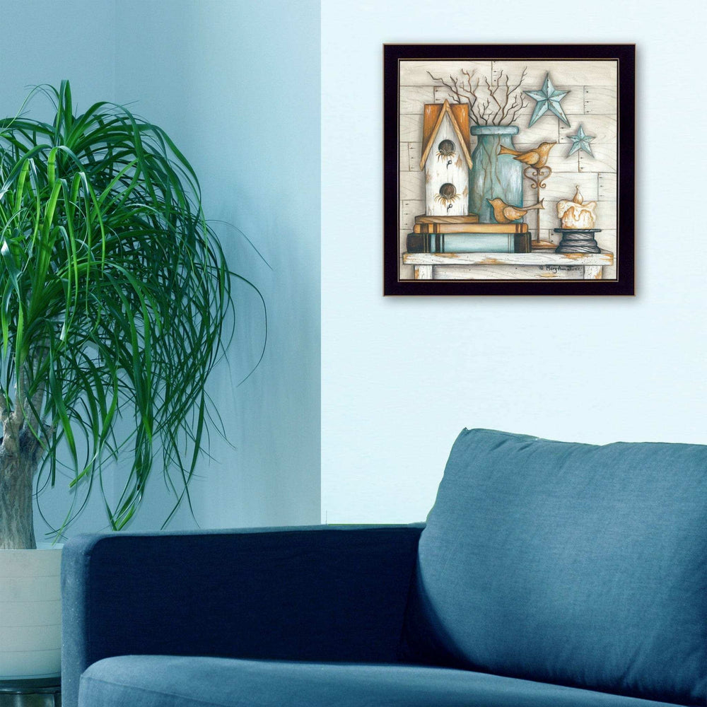 Birdhouse on Books 1 Black Framed Print Wall Art - Homeroots - Flyclothing LLC