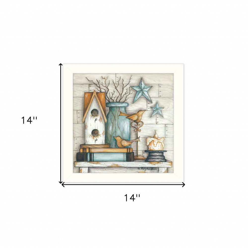 Birdhouse on Books 2 White Framed Print Wall Art - Homeroots - Flyclothing LLC